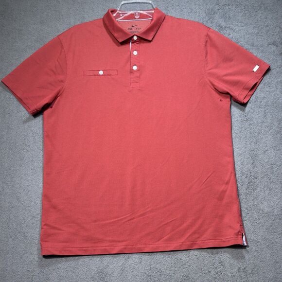 Nike Dri-Fit Golf Polo Shirt Mens M Heather Red Standard Fit SS Pocket Logo - Picture 1 of 9